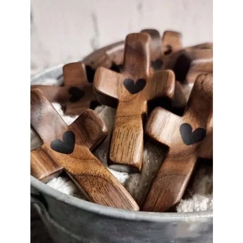 1 piccolo blocco di legno a forma di cuore, ispiratore, portatile, a forma di tasca, kit di preghiera religiosa per la decompressione delle dita