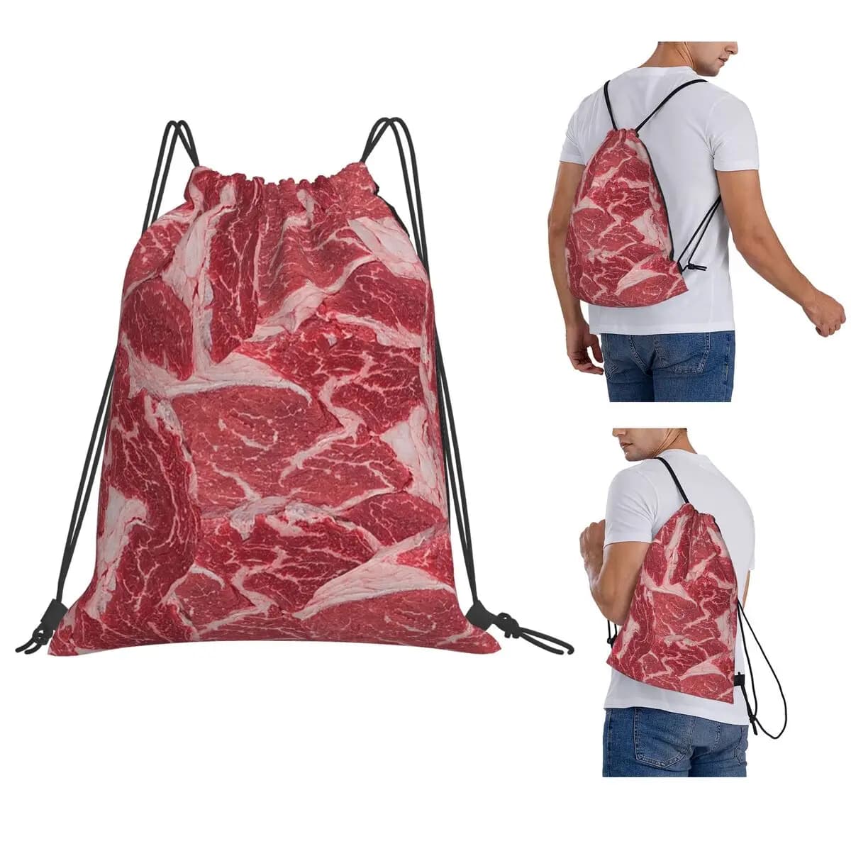 Meat Backpacks Fashion Drawstring Bags Sports Bag Book Bags for Travel School