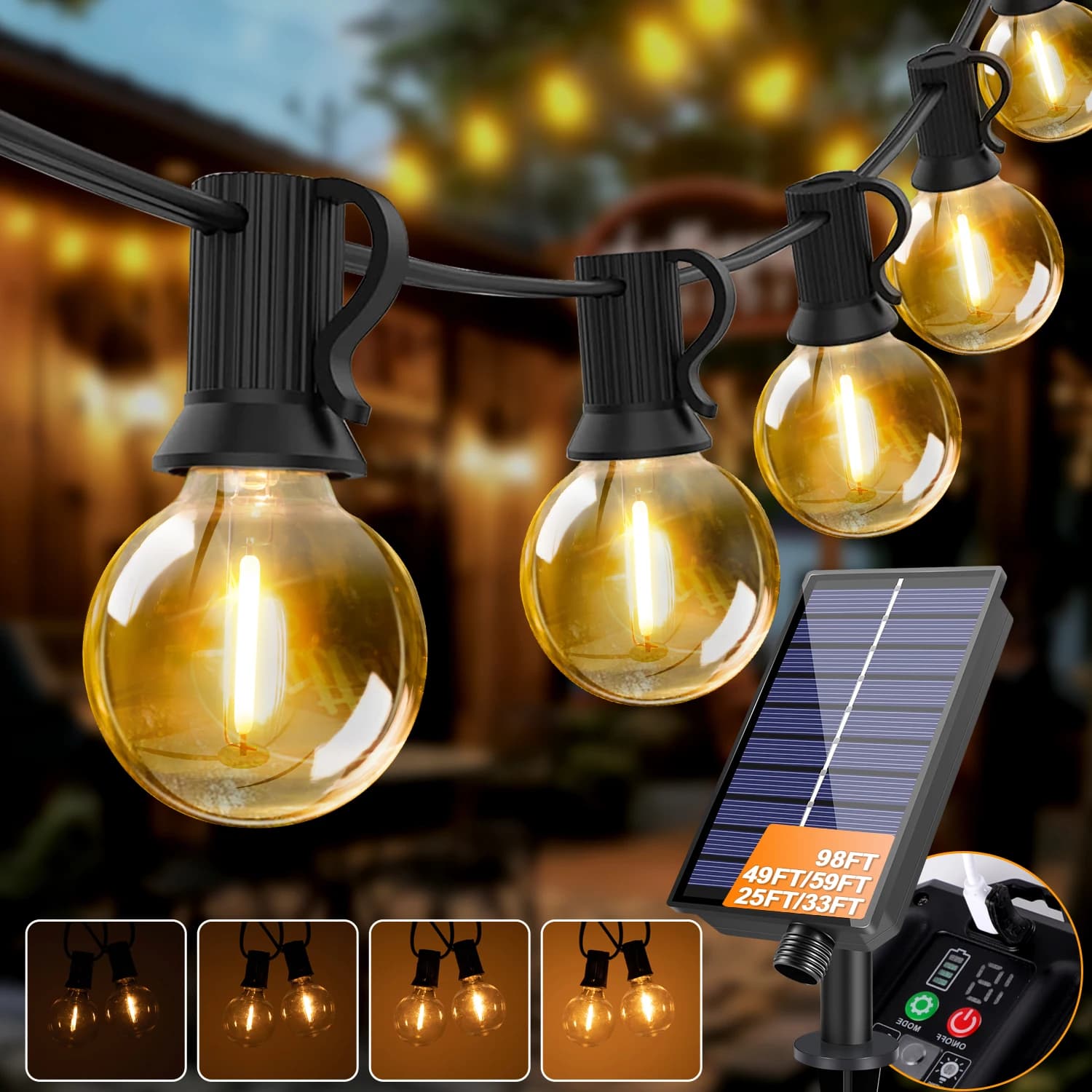Led G40 Solar Globe Led String Lights Luci a sospensione solari infrangibili impermeabili per esterni per la luce della decorazione del bistrot del cortile