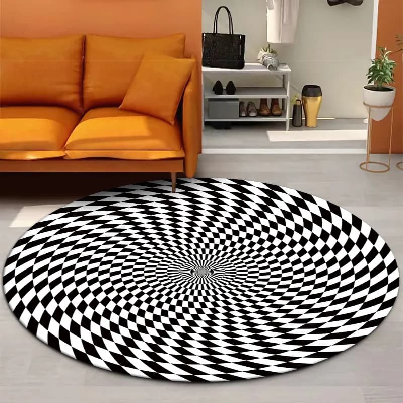 VIKAMA 3D Visual Rug， Round Crystal Velvet Sofa For Living Room, Durable Hanging Basket Chair, Creative Carpet For Home Decor