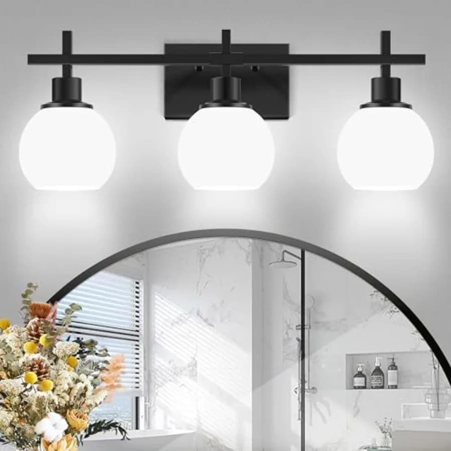 Lampada da Bagno Moderna a 3 Luci Nera, Illuminazione per Specchio, Applique da Parete per Bagno con Luce Integrata