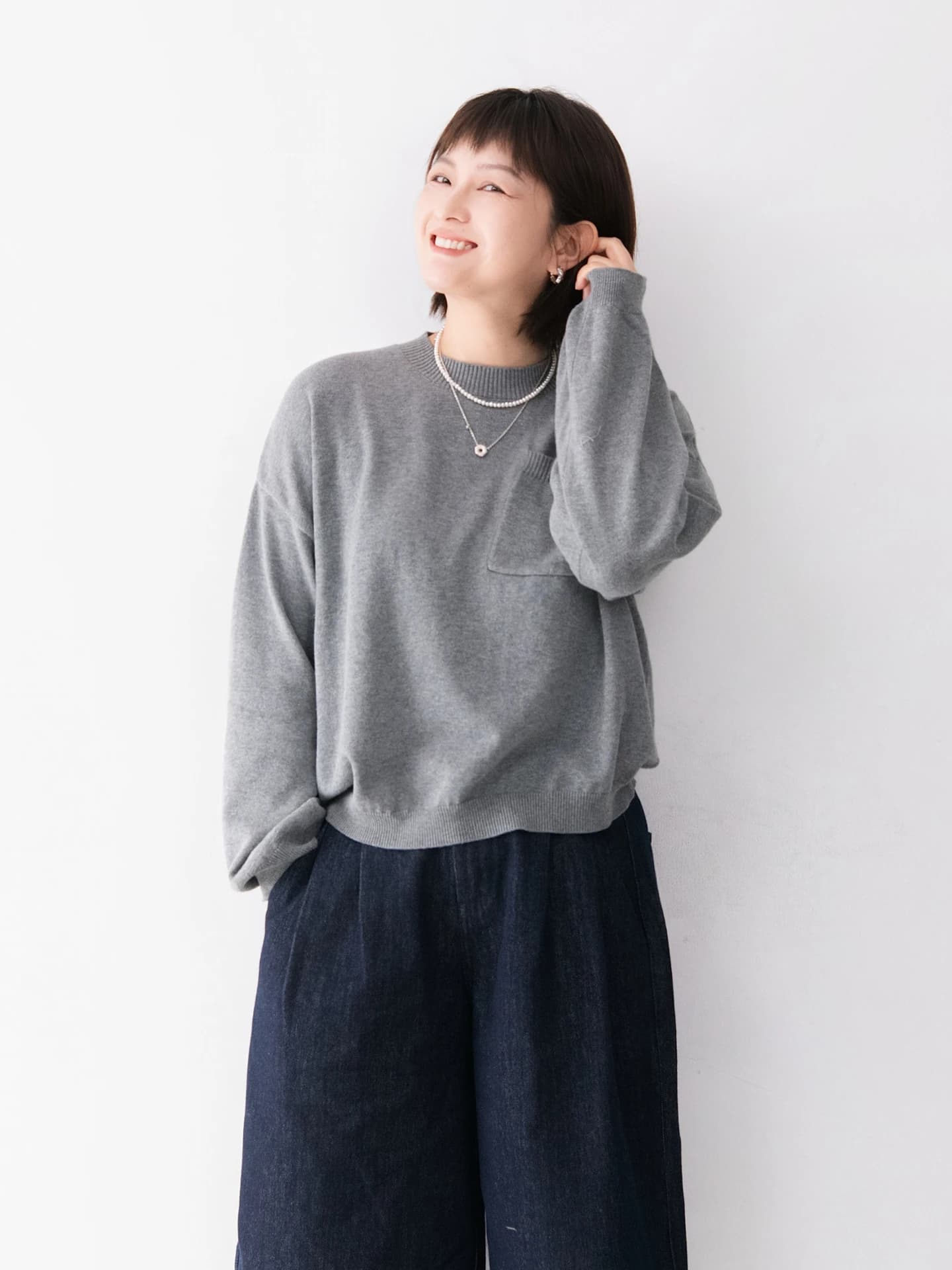 Loose Fit Pure Cotton round Neck Pullover Sweater Women's Casual Style Spring New Loose T-Shirt Style Decorative Pocket