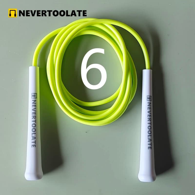 6mm thick PVC jump rope 140 gram 80A with core thread vinyl cord rope 15.5cm long handle NEVERTOOLATE hitt exercise fitness