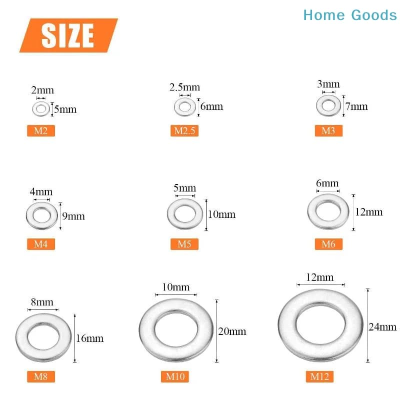Assortimento di rondelle piatte in acciaio inossidabile da 180 pezzi, dimensioni M2-M10, con scatola portaoggetti, elementi di fissaggio a O-ring, superficie lucida, facile installazione