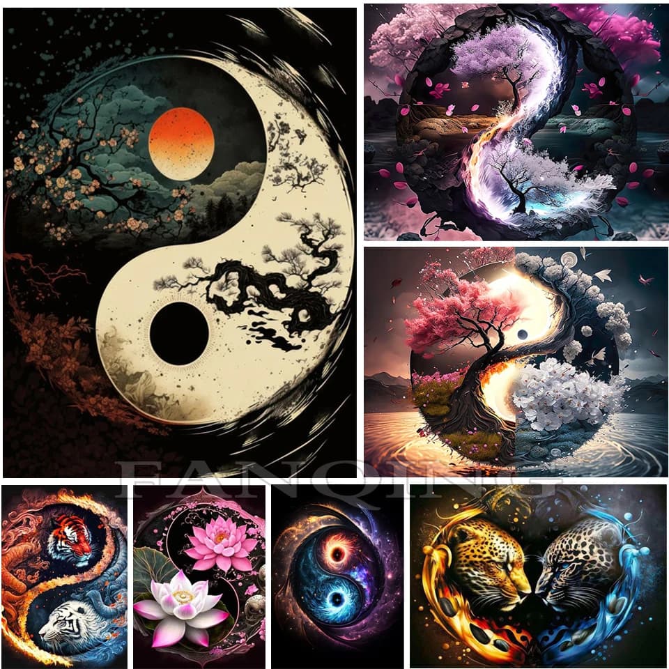 Full Square/Round 5D Diamond Painting Tai Chi Yin Yang and Four Seasons Natural Scenery Tiger Leopard Diamond Mosaic Rhinestone