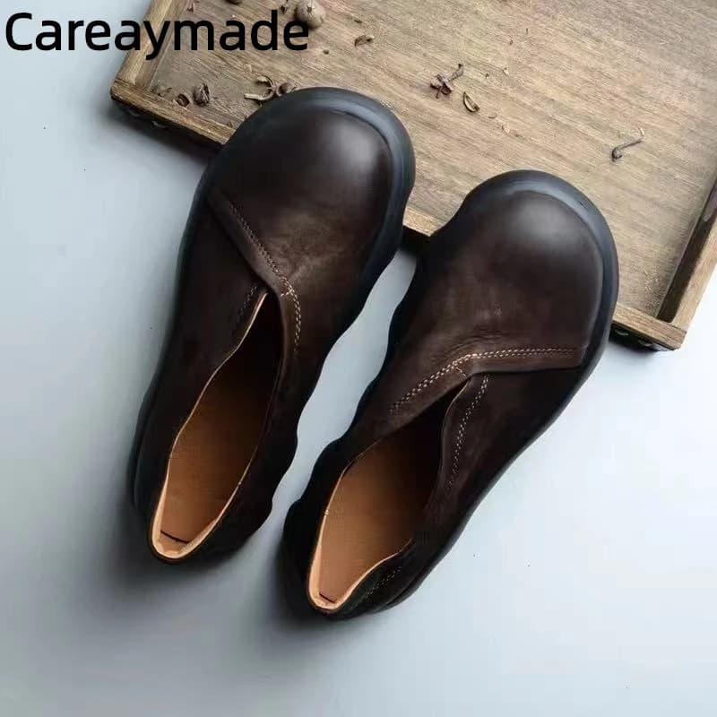 Careaymade-Scarpe da donna versione ampia in vera pelle, scarpe singole da donna con suola spessa spazzolata, scarpe casual Ugly carine