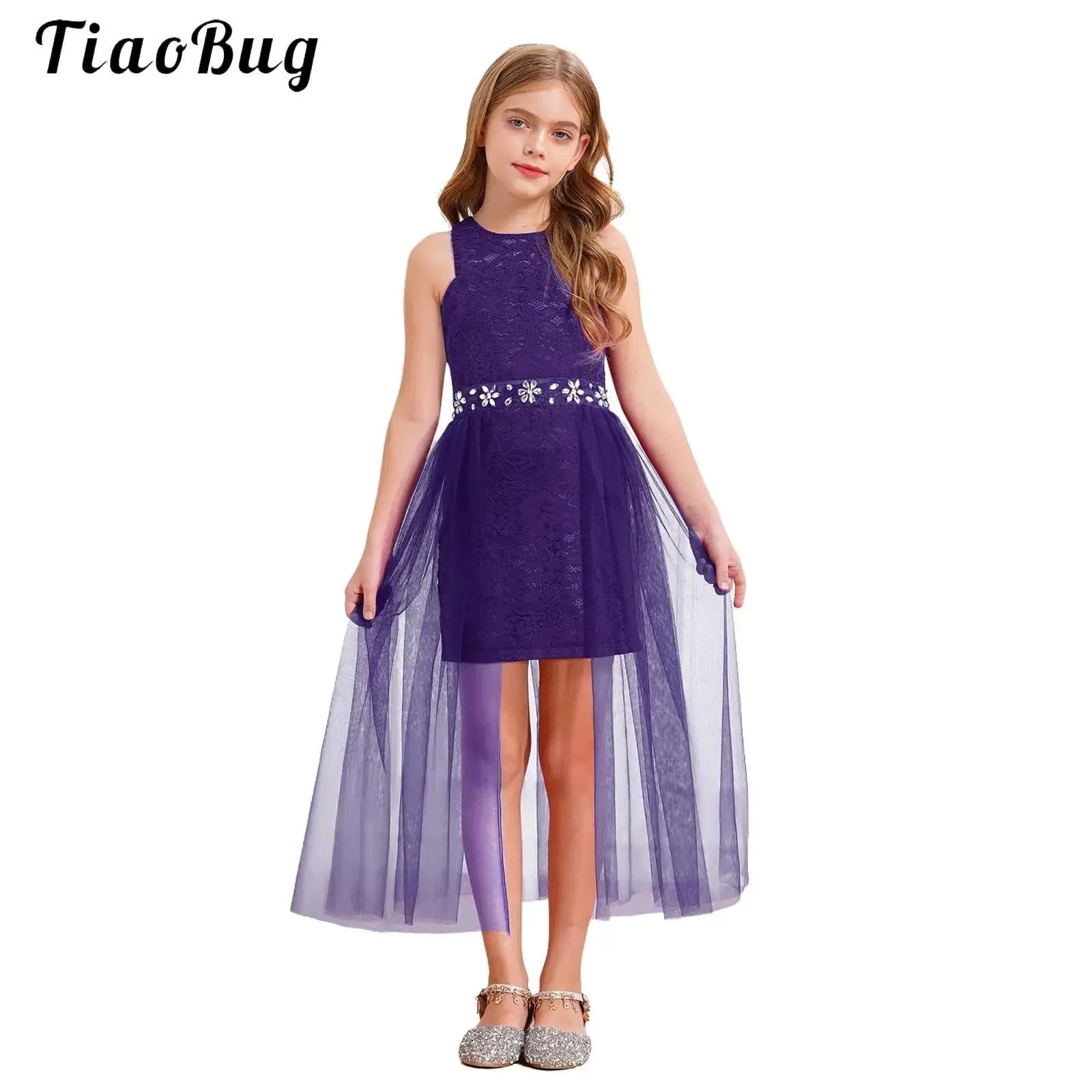 Abito da festa di compleanno di Natale per ragazze adolescenti, senza maniche, in tulle, pizzo, festa di nozze, damigella d'onore, abito da ragazza di fiori, abiti da ballo