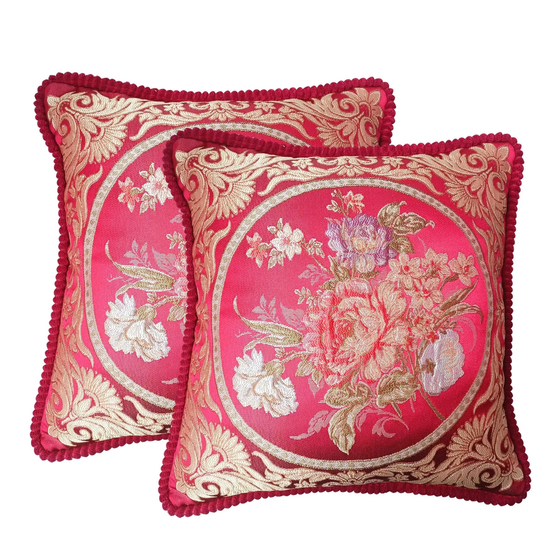 Set of 2 Floral Pillow Covers,18.8x18.8 Inch Jacquard Embroidery Retro Cushion Covers,Throw Pillow Cover for Room,Sofa,Recliner
