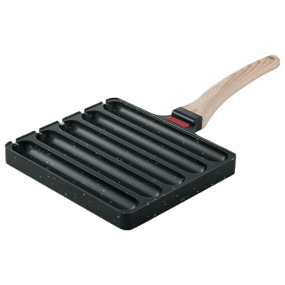Square plate with 5 compartments for Grilling Sausage, Pre-seasoned tool for Open Kitchen and Breakfast