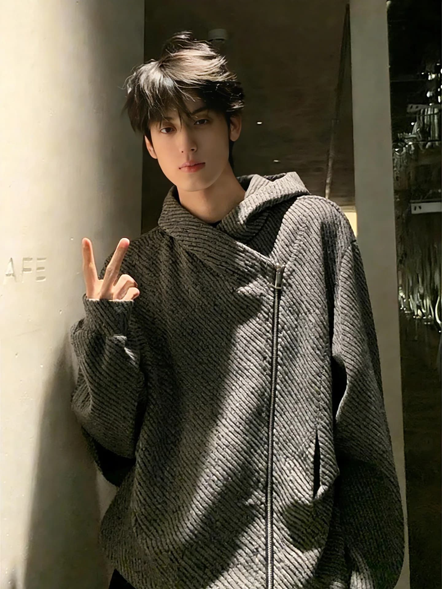 Deep Grey Heavyweight Hooded Jacket Men's Spring Autumn American Style Deconstructed Open Cardigan Zipper Coat Loose Fit