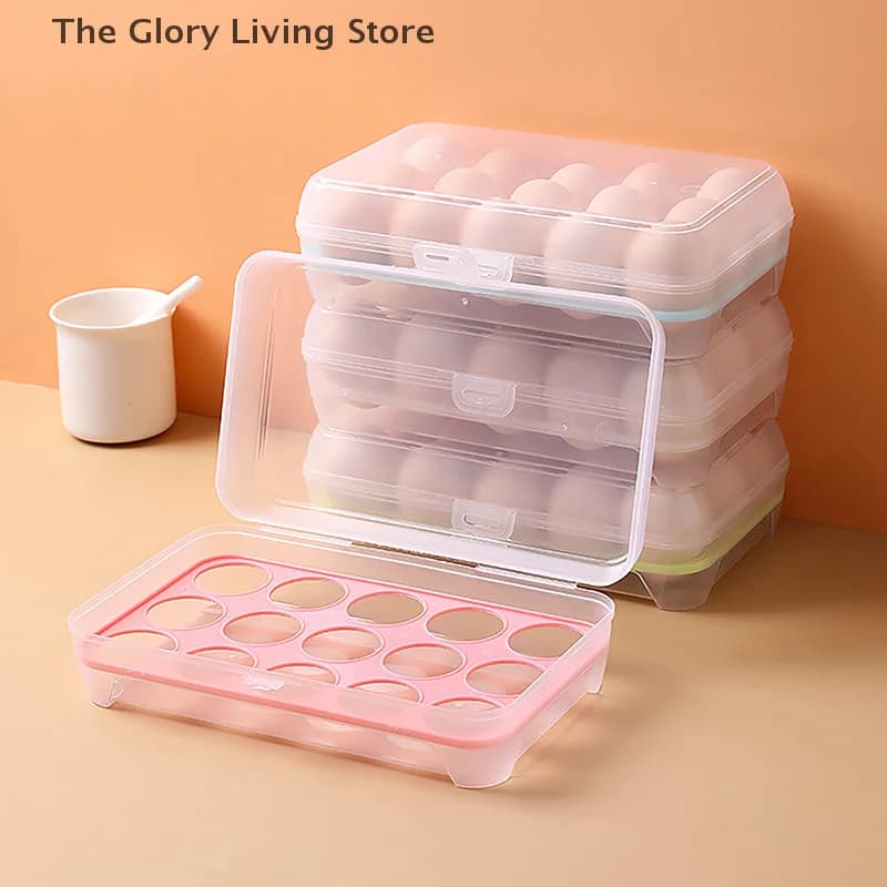 15 griglie scatola per uova scatola per uova scatola per uova in PP vassoio per scatola per uova con coperchio cassetto custodie per frigorifero scomparto portaoggetti supporto per rack per uova