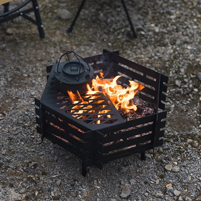 Stufa da campeggio all'aperto ShineTrip Staccabile portatile Resistente alle alte temperature Griglia per stufa a legna in acciaio al carbonio addensato