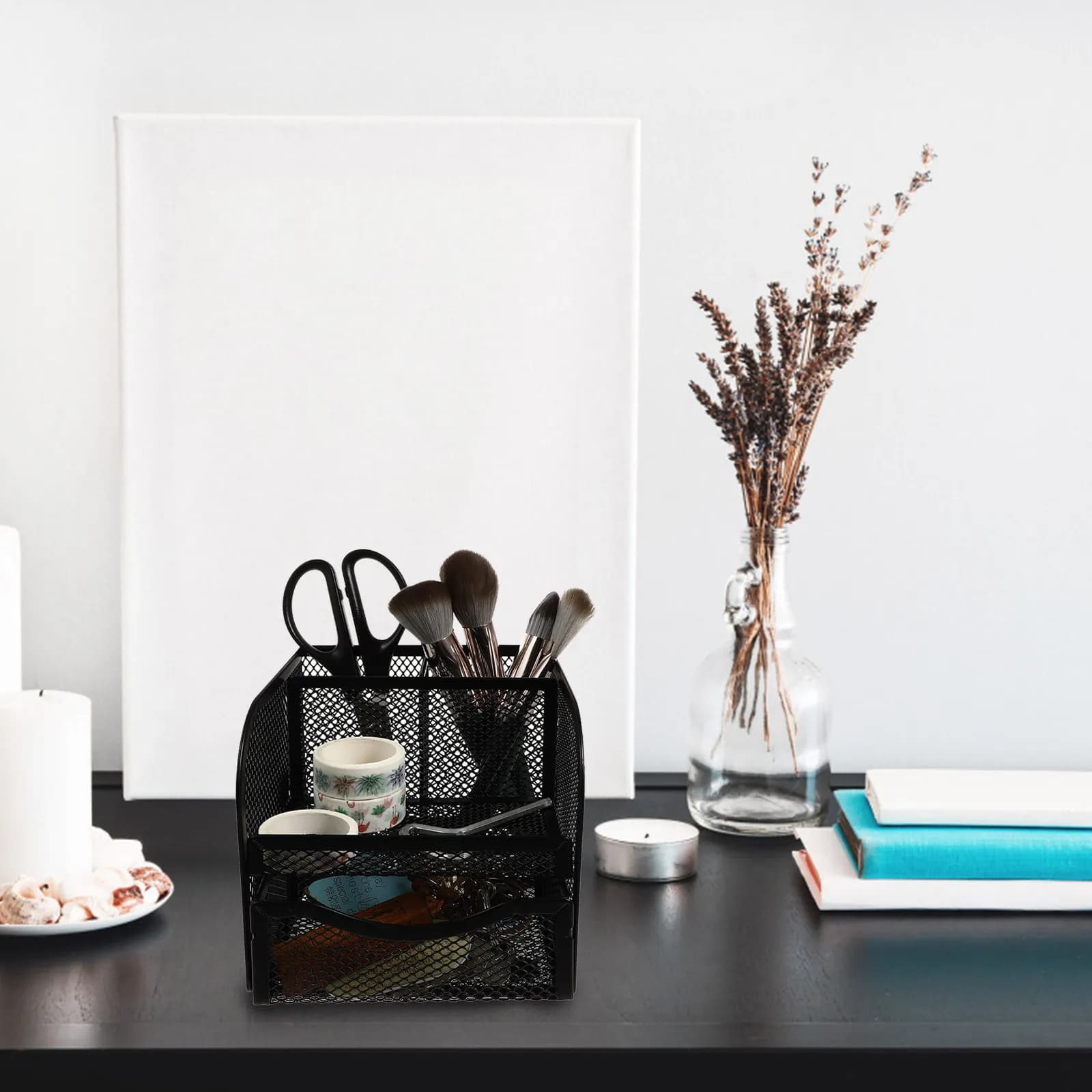 Metal Pencil Holder Desk Organizer with Multi-Grid Design Space-Saving Storage Box for Office Home Jewelry Stationery Cosmetics