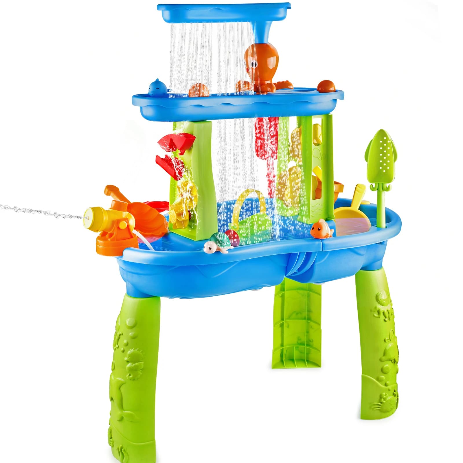 Tavolo da gioco a 3 livelli per bambini con giochi d'acqua e spruzzi, laghetto con effetto pioggia per esterni, spiaggia, giardino, Halloween/Natale/Ringraziamento