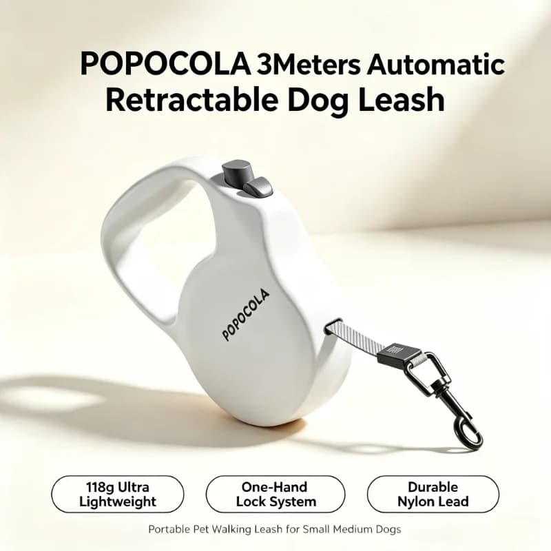 POPOCOLA 3meters Automatic Retractable Dog Leash 118g Ultra Lightweight One-Hand Lock Nylon Walking Lead Portable Durable
