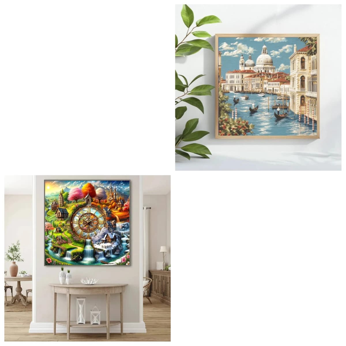 DIY Oil Painting By Numbers Clock Four Seasons Town & Venice Canal Wall Decoration for Living Room Bedroom Gift Frameless