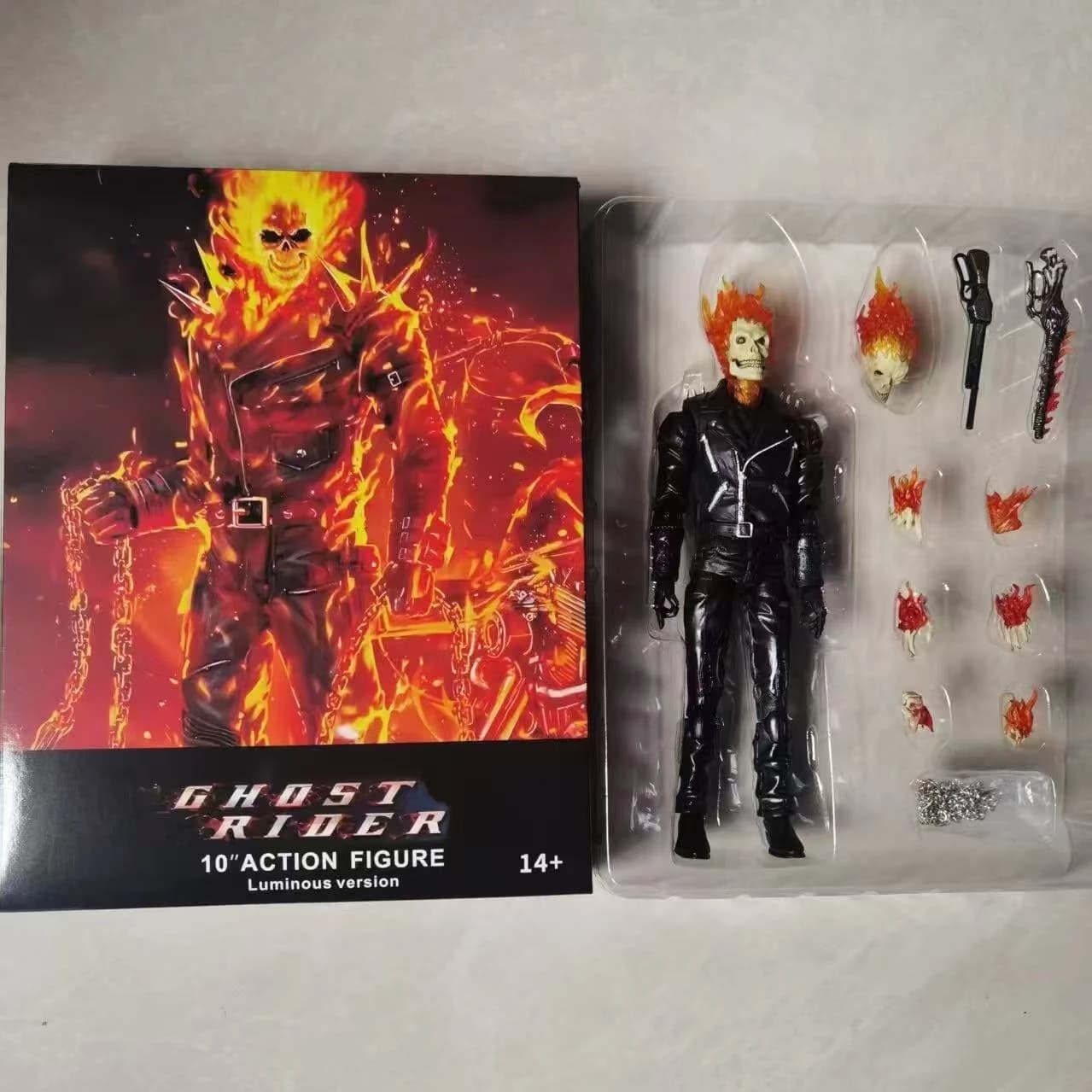 Action Figure Ghost Rider Hot Mov, 10 Pollici, Articolato, Luminoso, Modello da Collezione Supereroe per Adulti