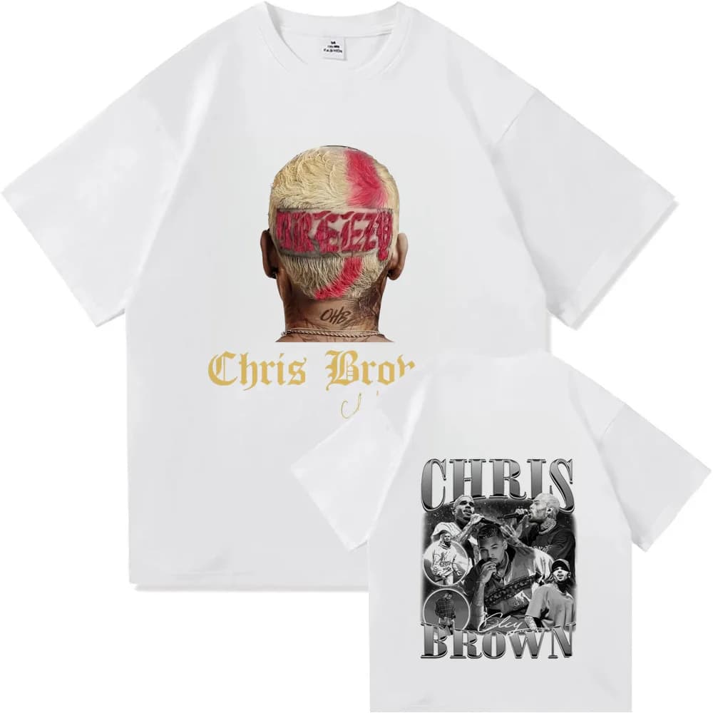 Chris Brown shirt female Colorful Pop Culture Digital Gothic top tees Punk 2000s Pop Culture Psychedelic hip hop aesthetic
