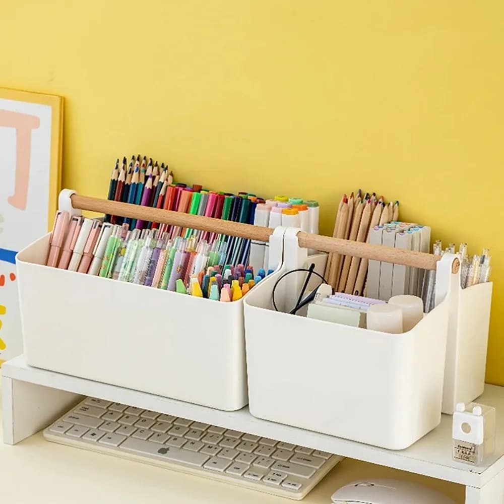 1pc portaoggetti multifunzionale portapenne portatile per ufficio scolastico scatola di immagazzinaggio cestino portaoggetti per articoli vari da tavolo di grande capacità