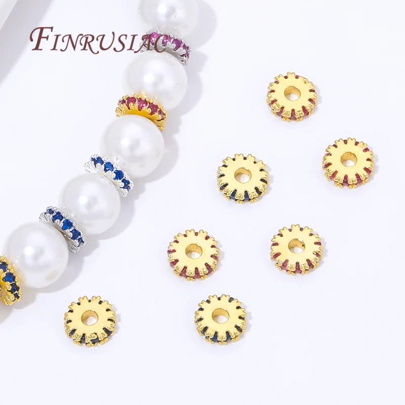 Perline piatte rotonde placcate oro 18 carati da 5 mm per collane fai da te, perline distanziatrici in ottone con zirconi per la creazione di gioielli, perline separatori in metallo