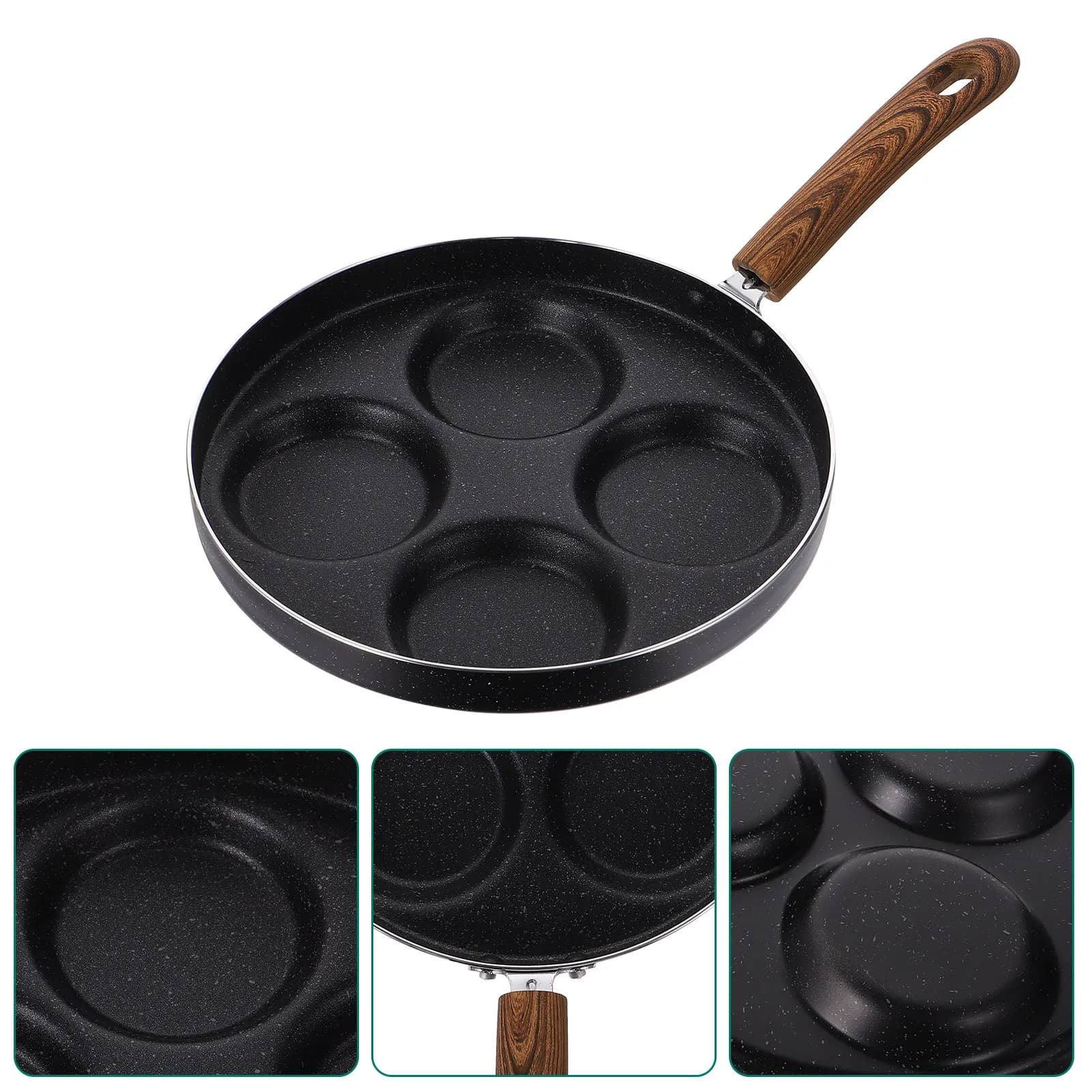 Eggproof pan with 3 compartments, Heat Resistant Handle, Breakfast Kitchen Tools