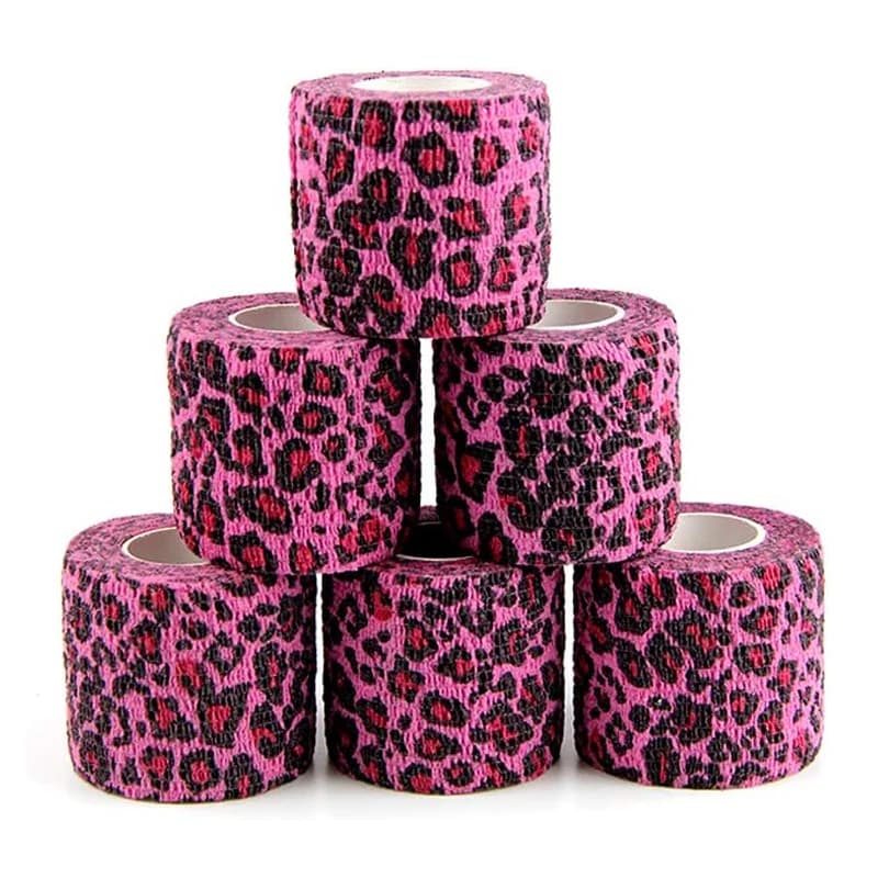 Nastro Adesivo Elastico Monouso Impermeabile Antiscivolo in Tessuto Non Tessuto con Stampa Leopardata Rosa per Tatuaggi e Copertura Impugnatura
