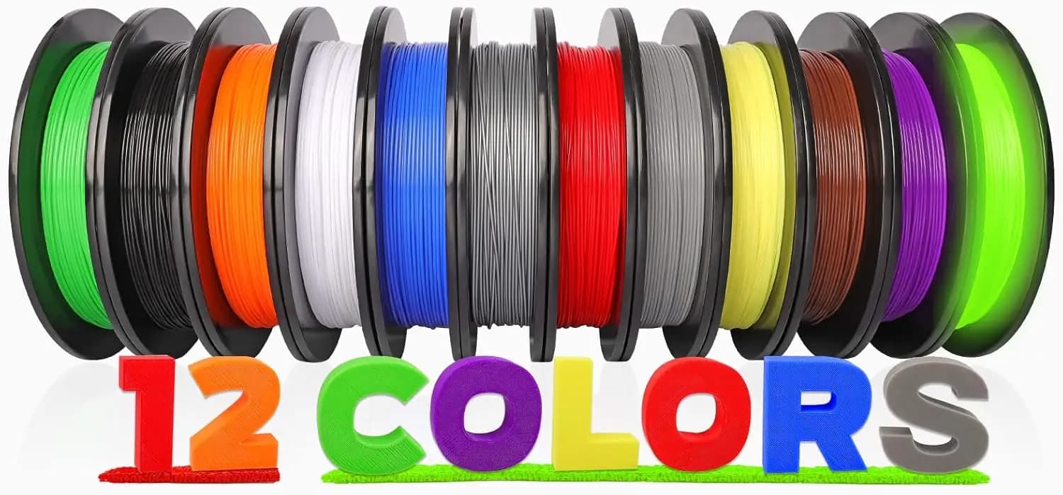 12 Confezioni di Filamento PLA Pro per Stampanti 3D 1.75mm, Colori Assortiti, Bobine da 500g, Totale 6kg per Stampanti FDM