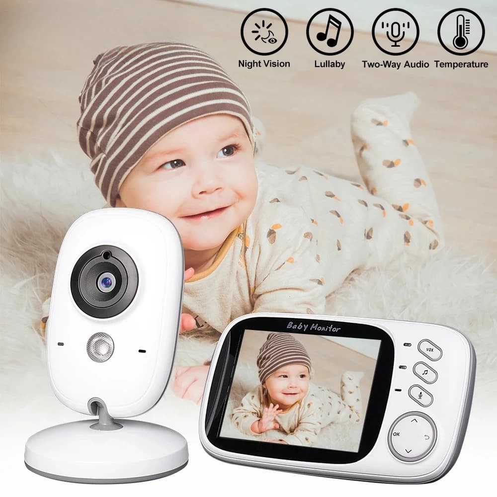 Baby monitor video LCD da 3,2 pollici 2.4G Wireless Audio bidirezionale Conversazione Visione notturna Sicurezza Telecamera per bambini Ninna nanna Temperatura Babyphone