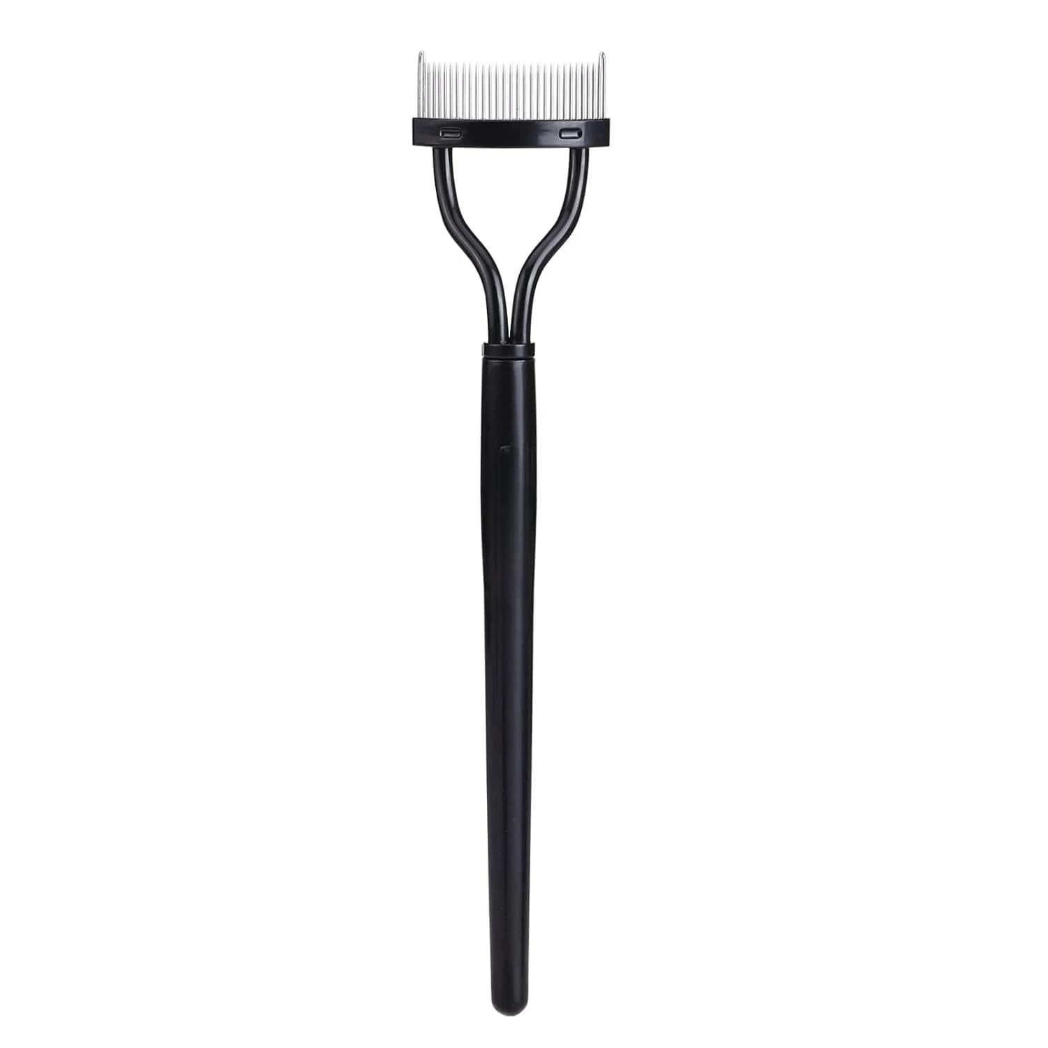 MSQ eyelash comb, eyelash separator, mascara applicator, eyelash modeler with comb cover, curved design makeup tool, black