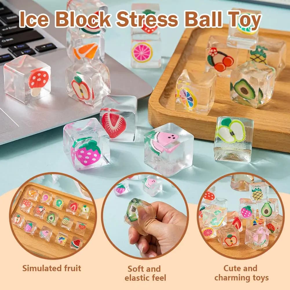Giocattoli Antistress Morbidi a Forma di Cubetti di Ghiaccio con Frutta Cartoon, Palline Divertenti in TPR per Bambini e Adulti, Antiansia