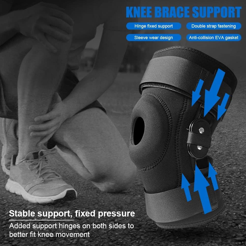 1 pz supporto per ginocchiera incernierato con stabilizzatori rimovibili a doppio lato supporto per ginocchio per sollievo dal dolore per il recupero da infortuni a strappo del menisco