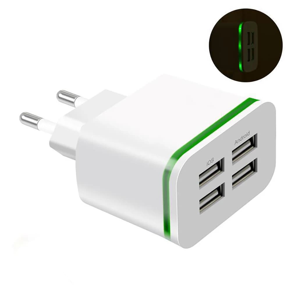 Caricatore USB 4 Porte Luminoso 3A, Caricatore da Muro USB Multi-porta con Luce LED, Adattatore di Ricarica Rapida per Smartphone e Tablet