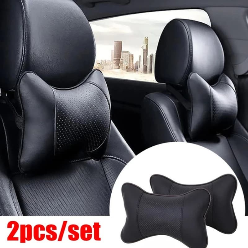 2Pcs Leather Knitted Car Pillows Headrest Neck Rest Seat Accessories Auto Safety Pillow car neck pillow car headrest