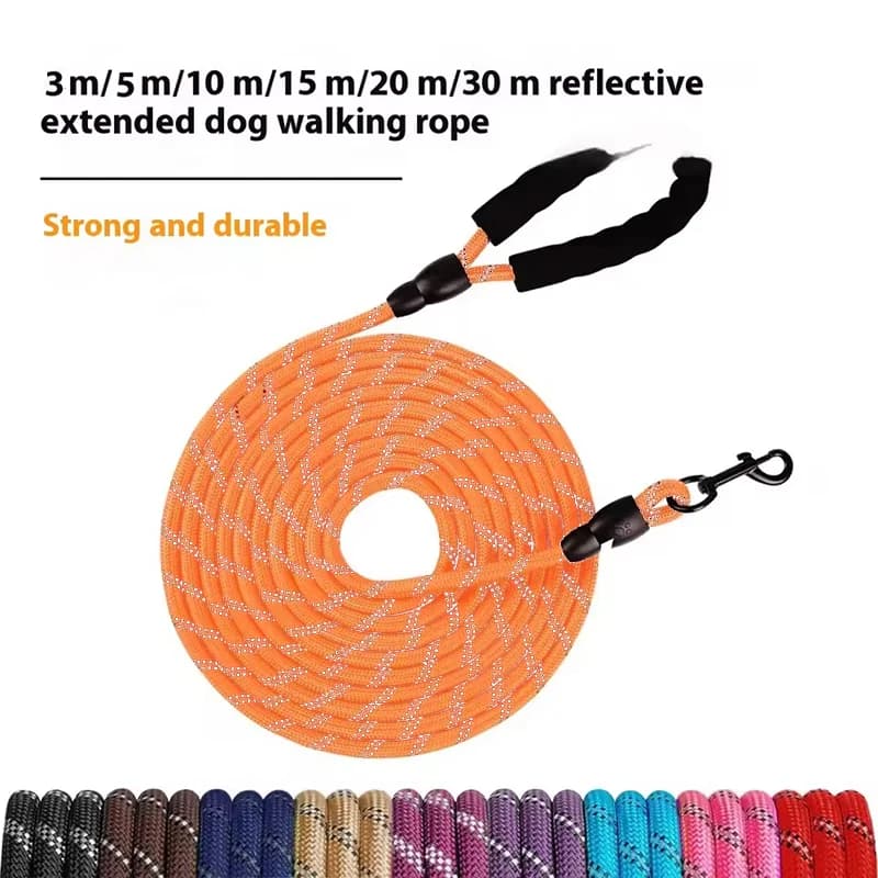 Reflective Extra Long Thick Dog Traction Rope Heavy Duty Training Tracking Leash Nylon Walking Lead For Large Dogs Night Outdoor