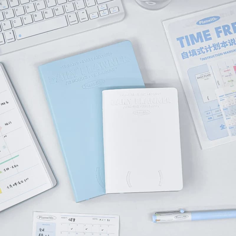 Korean Style Daily Planner Notebook Portable Schedule Journal with Self-fill Calendar for Students Efficiency Organizer
