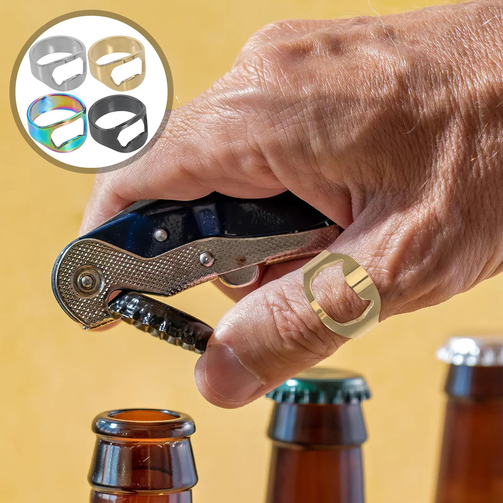 4Pcs Stainless Steel Bottle Opener Ring Creative Finger Rings Portable for Bars Parties Men Women Cap Stainless Steel