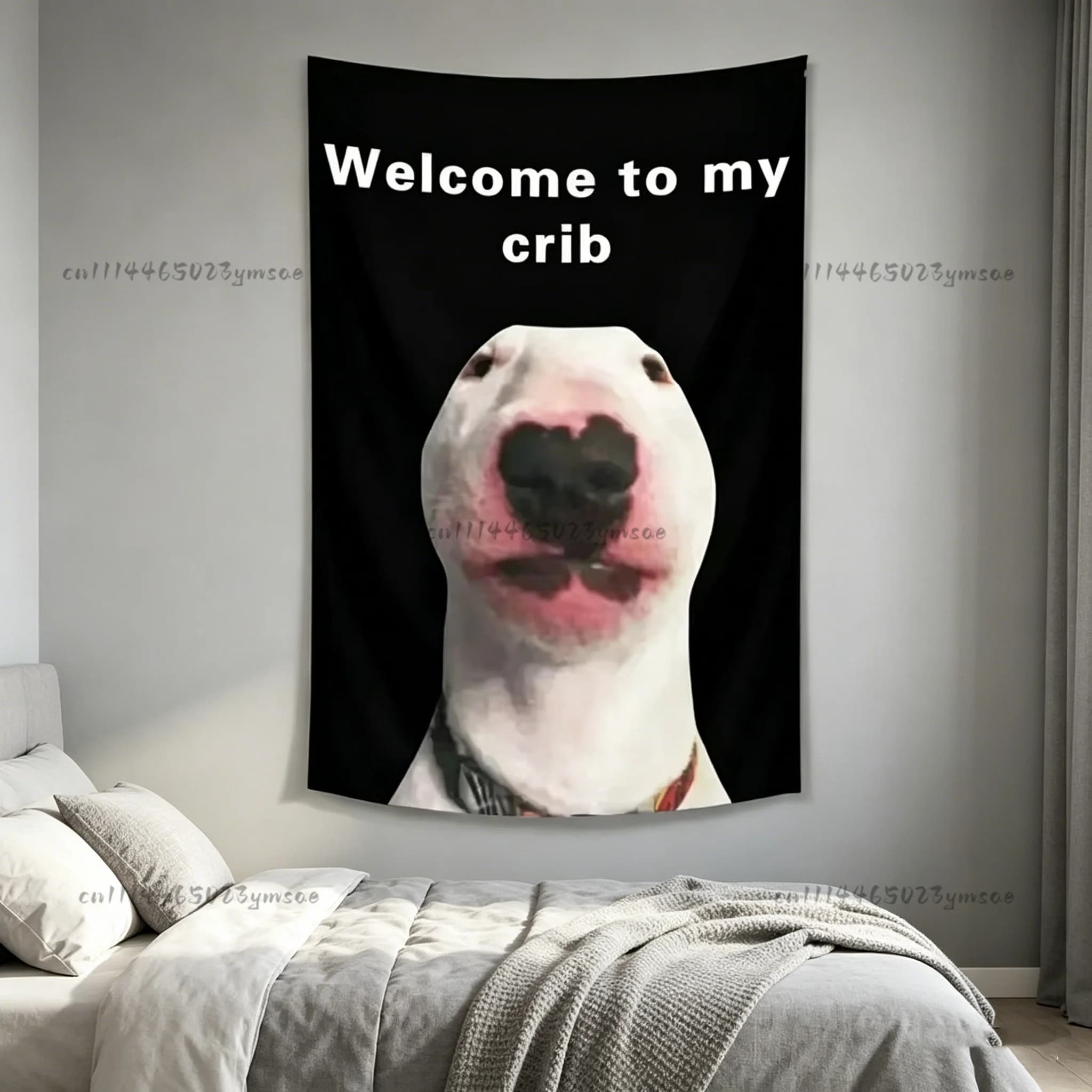 Tapestry divertente con meme: Benvenuti nel mio cucciolato - Tapestry Bull Terrier, decorazione da parete divertente con cane, pannello decorativo per camera da letto e dormitorio, decorazione murale umoristica