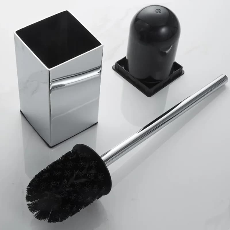 Set porta scopino da bagno Set di strumenti per la pulizia quadrati neri in acciaio inossidabile Scopino verticale Accessori per la pulizia del bagno