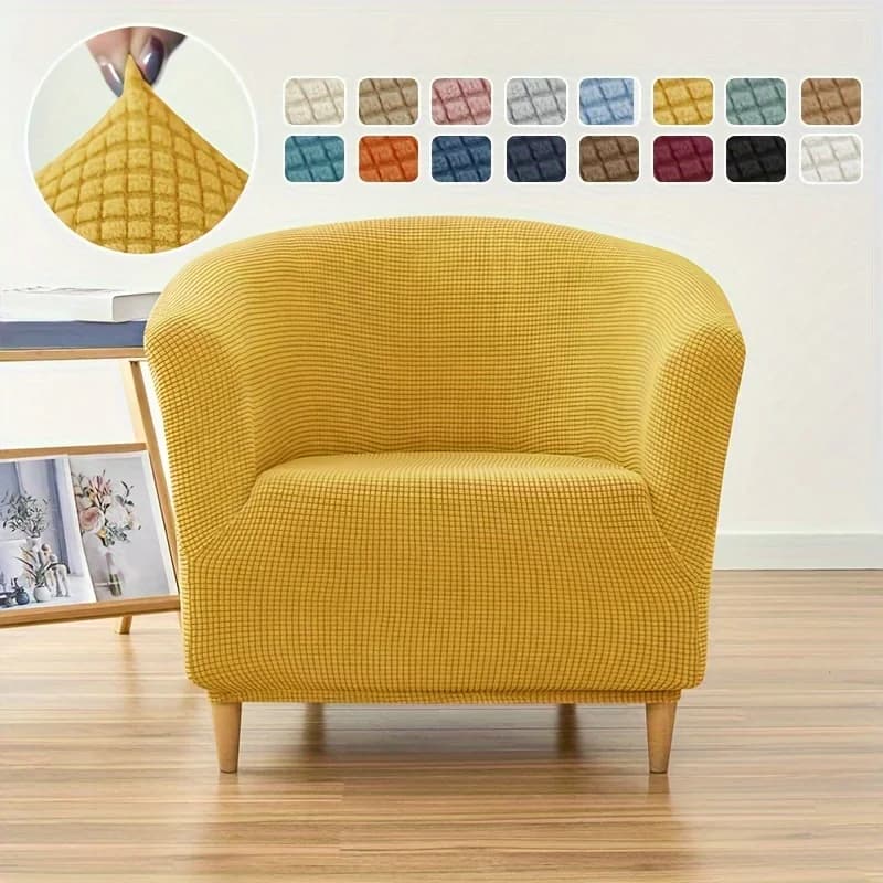 1pc Fleece Armchair Cover Removable Washable Stretch Tub Arm Chair Slipcover Solid Elastic Single Sofa Slipcovers for Club Bar