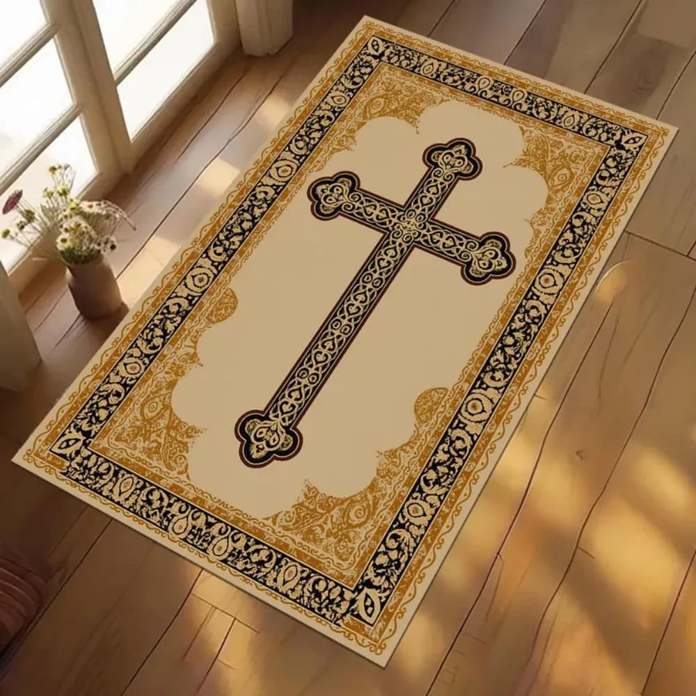 Holy Bible Cross Area Rug Religious Printed Floor Mat Christian Prayer Decor for Living Room Bedroom Household Space door mat