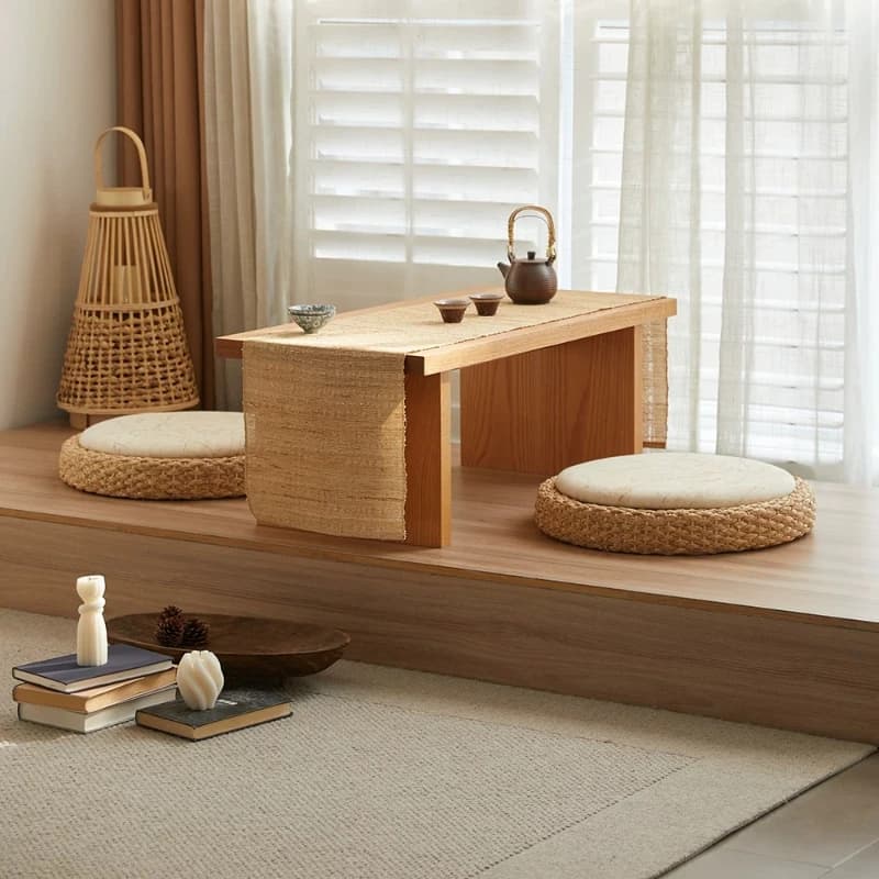 Rattan Floor Cushion for Meditation Round Tatami Mat Woven Straw Pad for Yoga Sitting Zen Tea Room Seats Breathable Low Cushion
