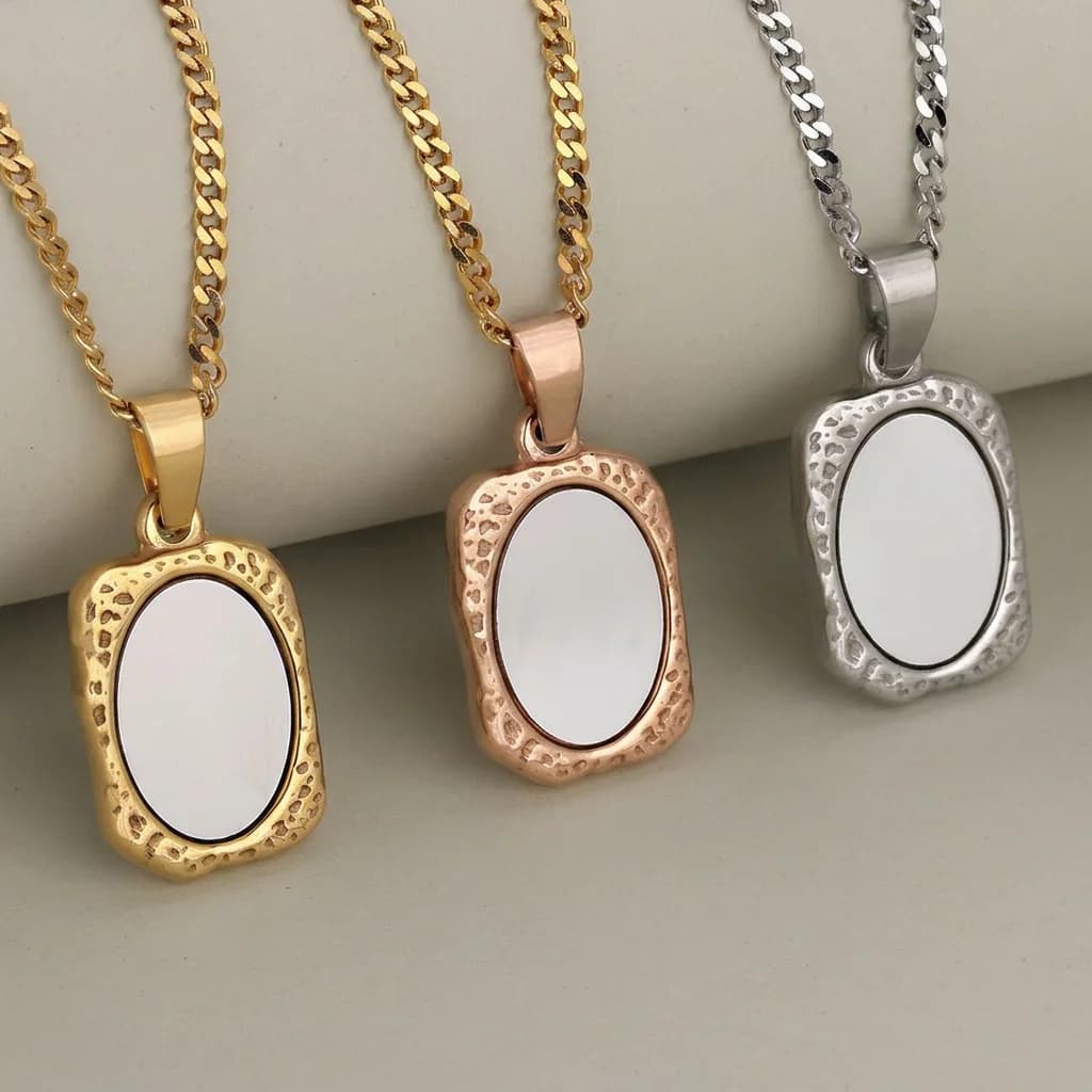 Collana con ciondolo a specchio vintage in acciaio inossidabile per donne e ragazze, a forma di rettangolo, con barretta vuota, catene, gioielli, regali