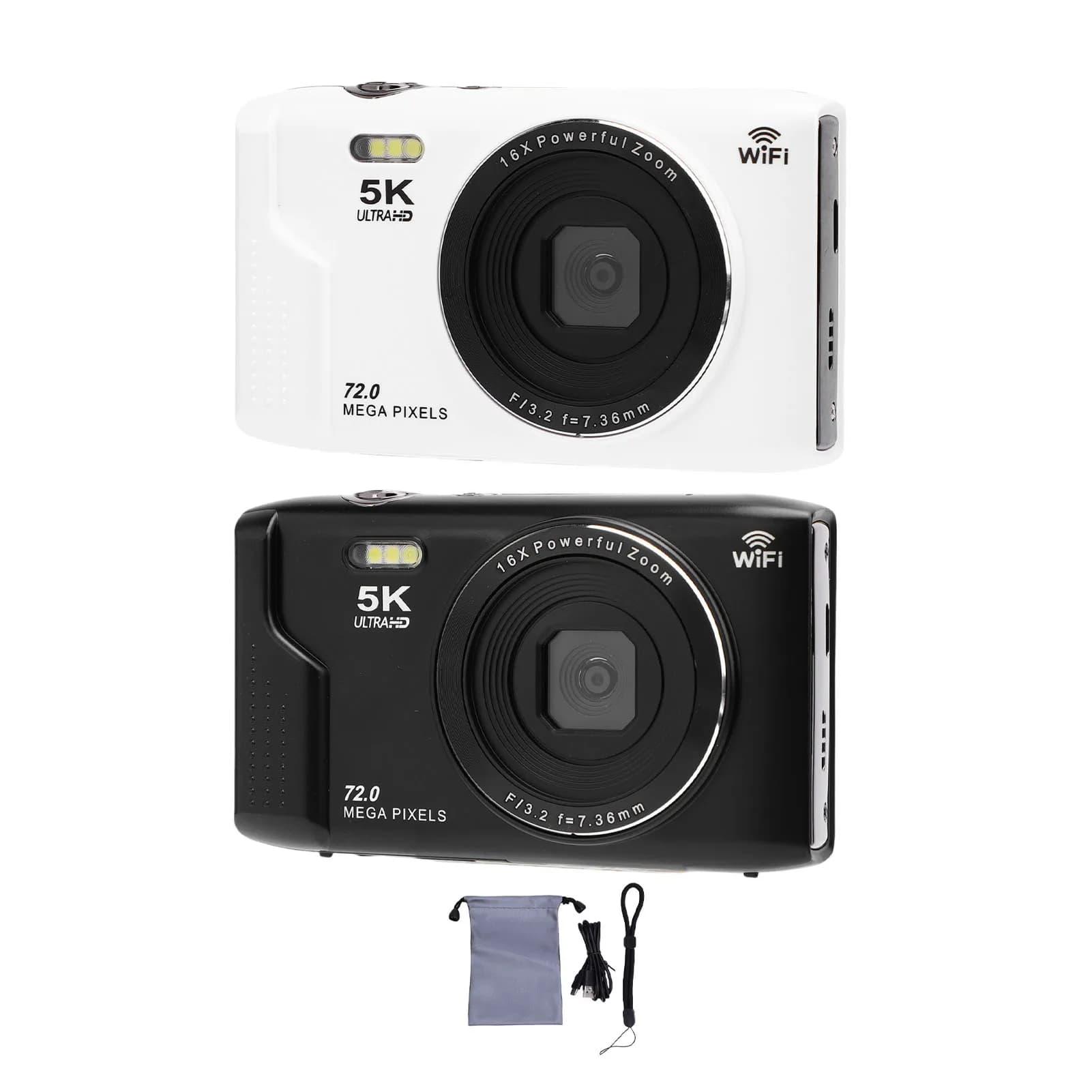 Digital Camera with Recording, WiFi Webcam, 2.8 Inch Screen, Zoom Digital 16x and Flash Integrated for Travel