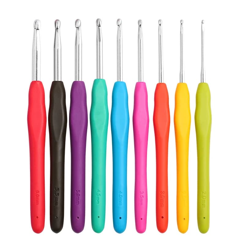Set di 9 uncinetti per maglieria fai da te, strumento per tessitura, con impugnatura morbida, 2.0-6.0mm, in alluminio, portatile