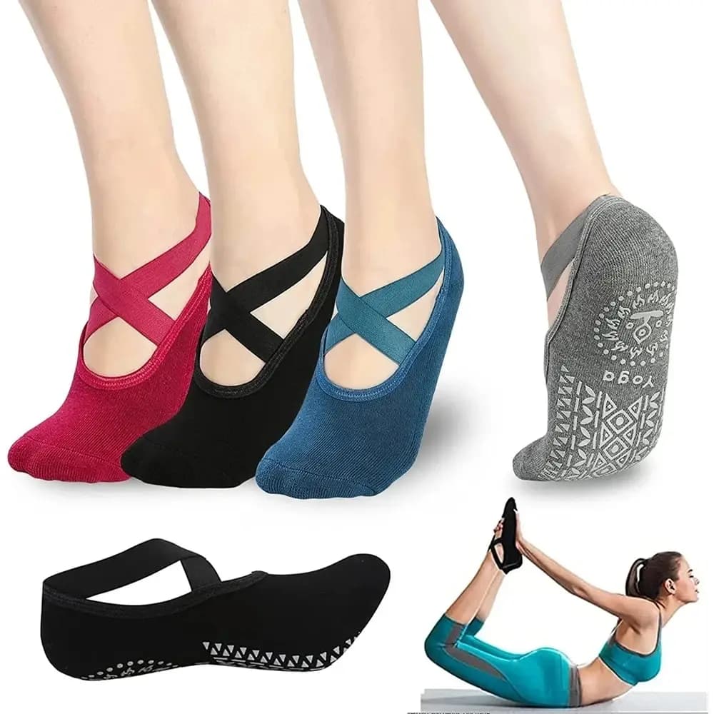 2 pairs of women's yoga socks silicone non-slip socks for ballet pilates dance sports socks with breathable wrapping without back in women's cotton