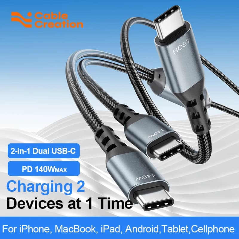 CableCreation Cavo USB C 2 in 1, 4 piedi di lunghezza 6 piedi da USBC a doppio USB-C, USB C 140 W Max PD Ricarica Tipo C Splitter per iPhone 16