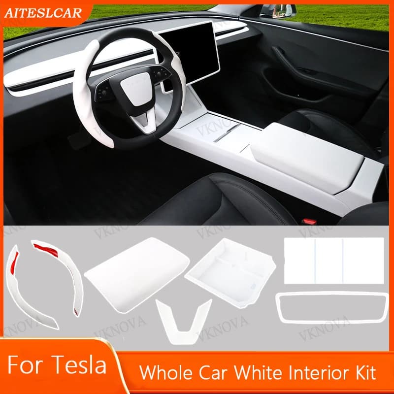 For Tesla Model Y/YL/3 Launch/Juniper 2025+Central Control Storage Armrest Box Sticker White Steering Wheel Cover Accessories