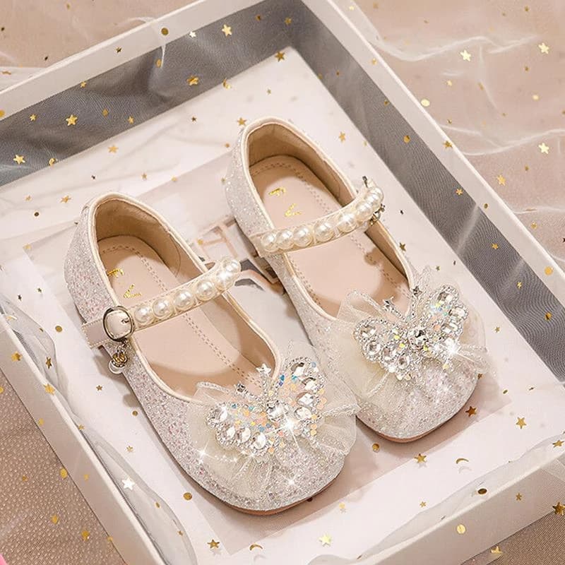 Scarpe eleganti da bambina in stile principessa – Mary Jane in ecopelle con dettagli scintillanti, comode per feste ed occasioni speciali