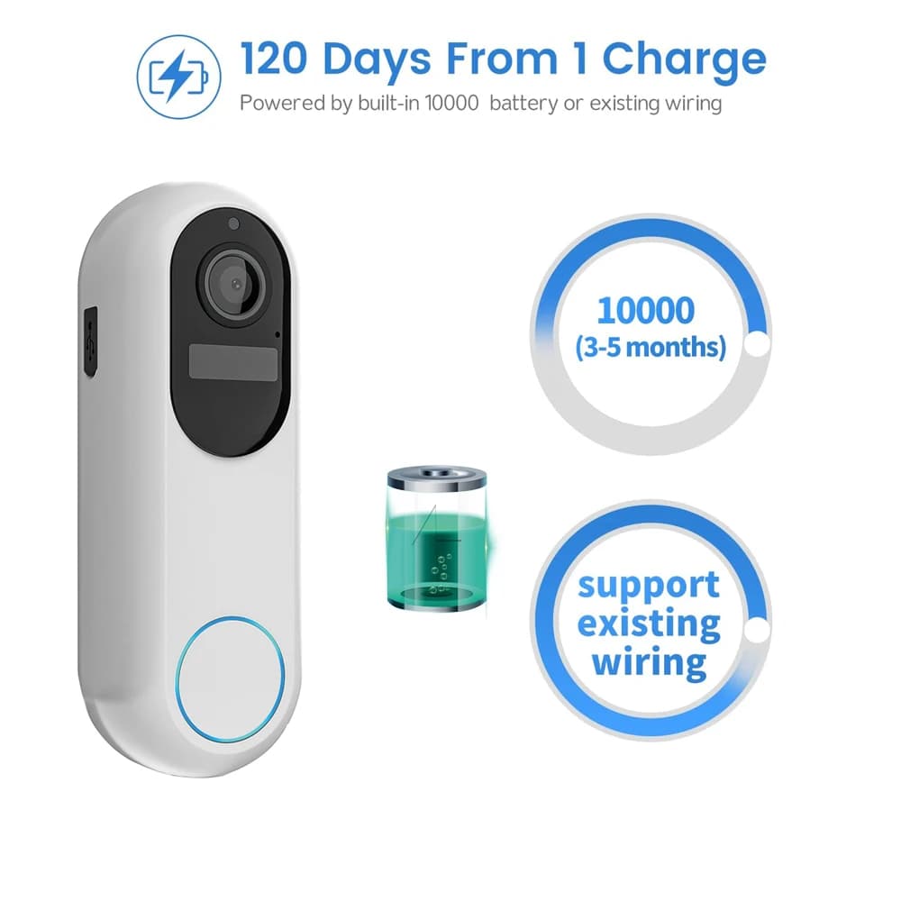 Tuya Smart Video Campanello 2.4GHz 5GHz WIFI Visione notturna impermeabile Sicurezza domestica Telecamera FHD 1080P Citofono visivo digitale