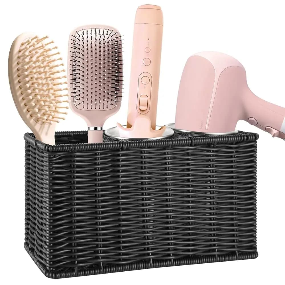 Organizzatore per Strumenti per Capelli, Supporto da Parete per Ferro Arricciacapelli, Organizzatore Impermeabile in Vimini per Asciugacapelli, Piastre Lisciante, Ferro Arricciacapelli